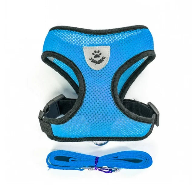 Adjustable Mesh Dog & Cat Harness with Leash – Breathable Reflective Pet Vest
