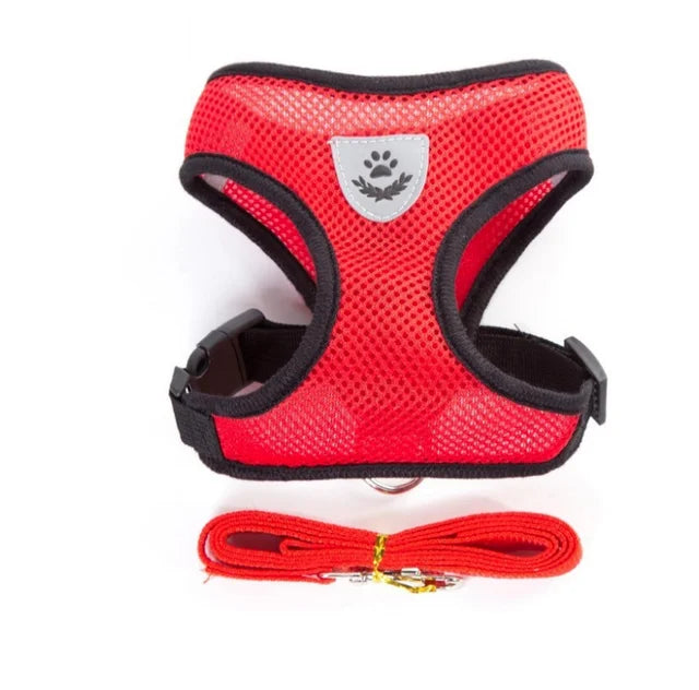 Adjustable Mesh Dog & Cat Harness with Leash – Breathable Reflective Pet Vest