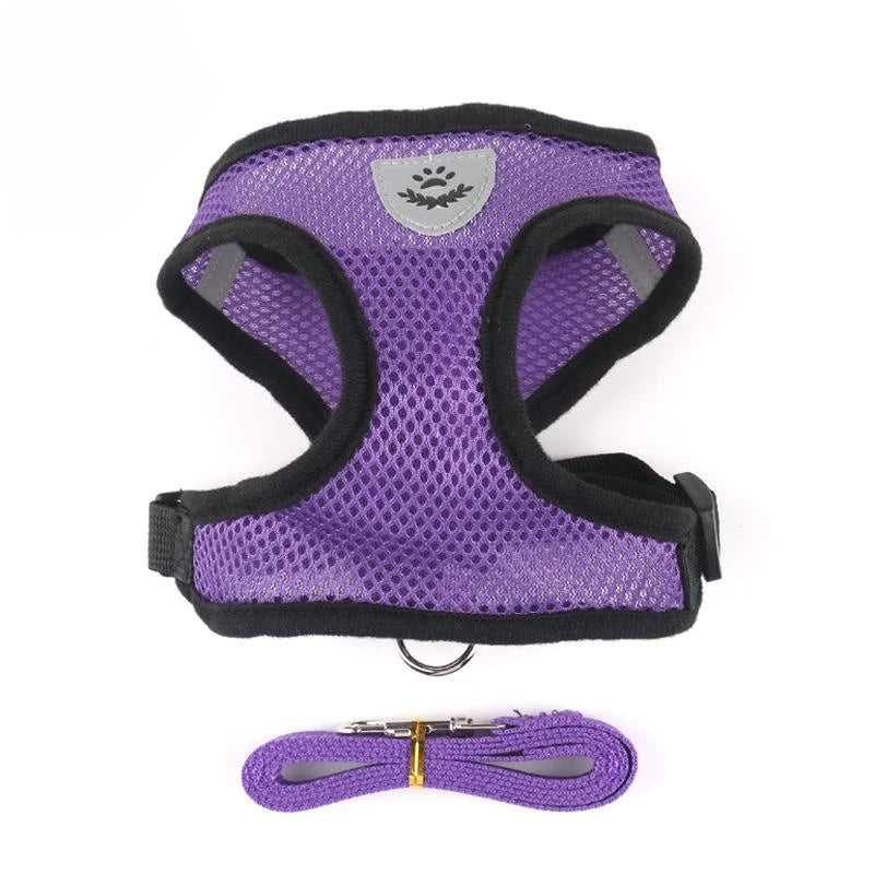 Adjustable Mesh Dog & Cat Harness with Leash – Breathable Reflective Pet Vest