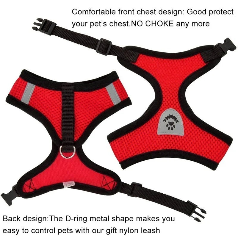 Adjustable Mesh Dog & Cat Harness with Leash – Breathable Reflective Pet Vest