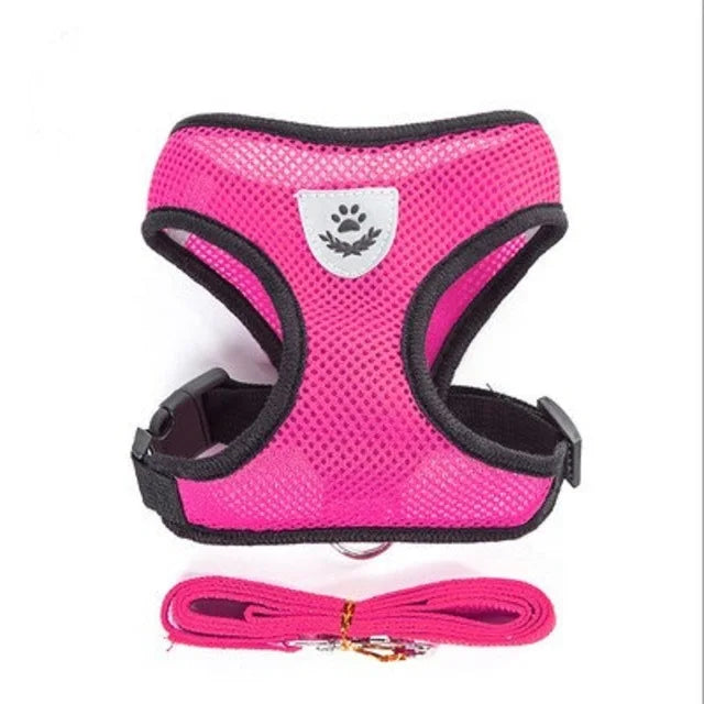 Adjustable Mesh Dog & Cat Harness with Leash – Breathable Reflective Pet Vest