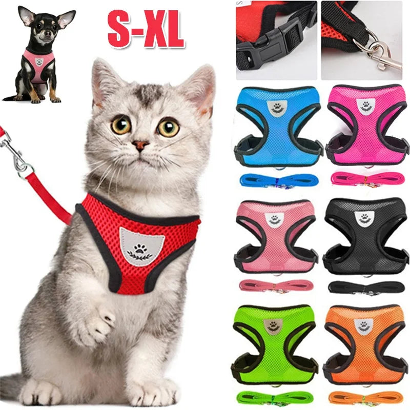 Adjustable Mesh Dog & Cat Harness with Leash – Breathable Reflective Pet Vest