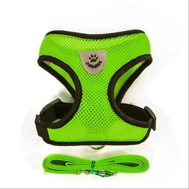 Adjustable Mesh Dog & Cat Harness with Leash – Breathable Reflective Pet Vest