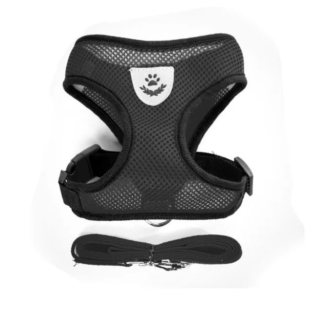 Adjustable Mesh Dog & Cat Harness with Leash – Breathable Reflective Pet Vest
