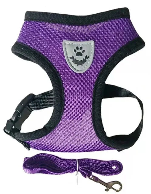 Adjustable Mesh Dog & Cat Harness with Leash – Breathable Reflective Pet Vest