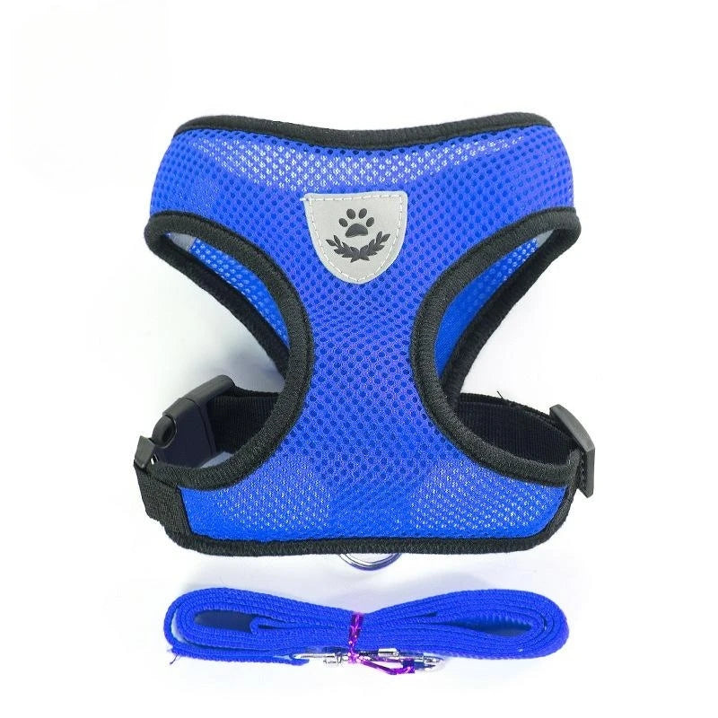 Adjustable Mesh Dog & Cat Harness with Leash – Breathable Reflective Pet Vest