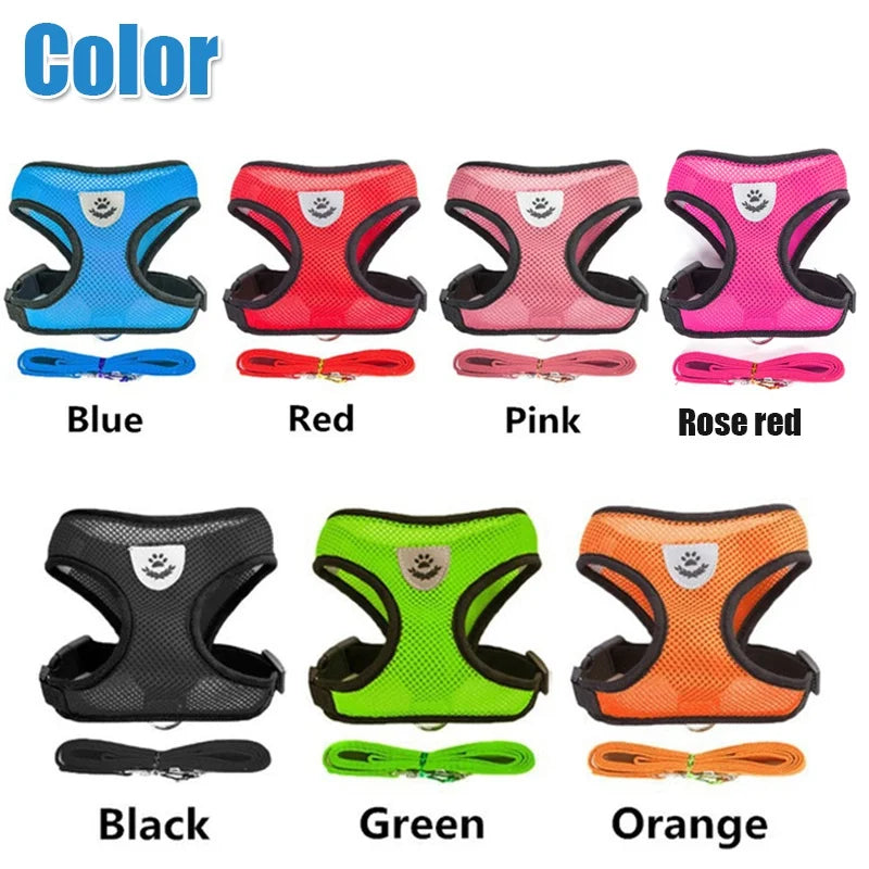 Adjustable Mesh Dog & Cat Harness with Leash – Breathable Reflective Pet Vest