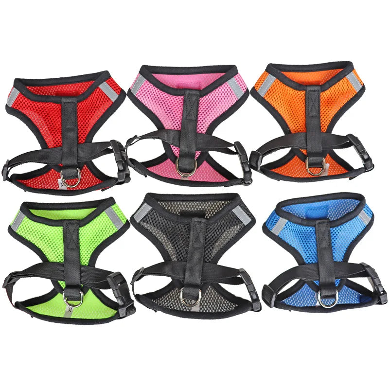Adjustable Mesh Dog & Cat Harness with Leash – Breathable Reflective Pet Vest
